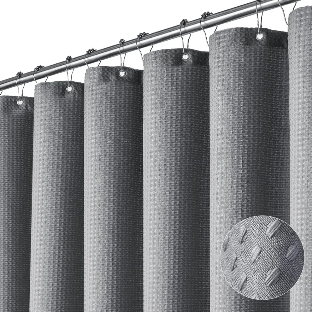 Grey Waffle Shower Curtain & Hooks